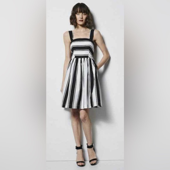 Milly Striped Fit and Flare Dress DesignNation Black White Stripe Classic Flare - Picture 1 of 7